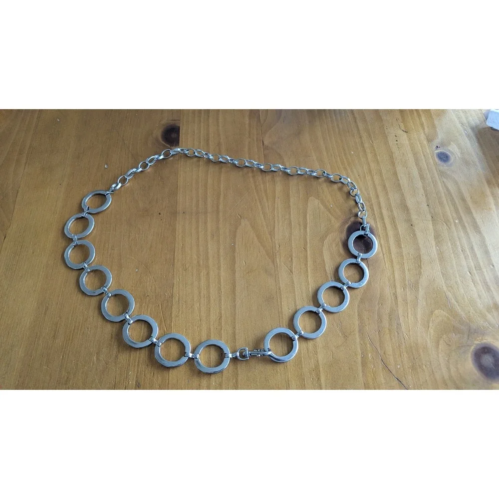 Silver‎ Tone Circle Link Chain Belt Adjustable Lobster Clasp Y2K Retro 40 Inch